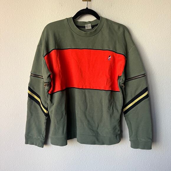 P.E Nation Khaki Orange Colorblock Zipper Sweatshirt Size S - Picture 2 of 6